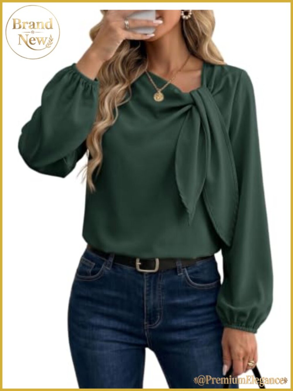 Womens Asymmetrical Neck Knot Tie Long Sleeve Business Casual Blouse Top